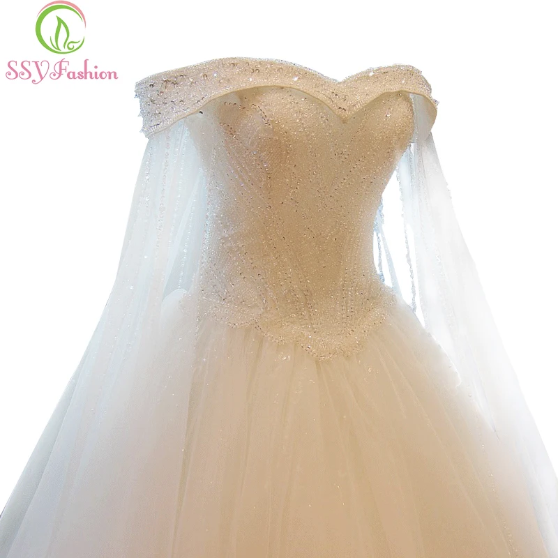 Женское свадебное платье SSYFashion роскошное кружевное ТРАПЕЦИЕВИДНОЕ ПЛАТЬЕ с