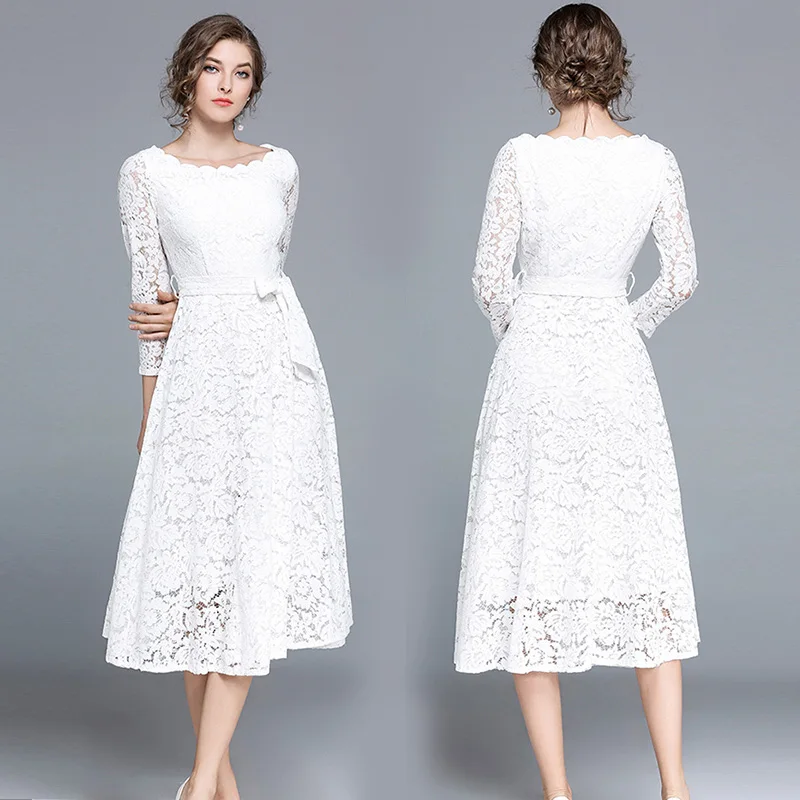 Bonnie Thea женское элегантное белое кружевное длинное платье Осенние Женские