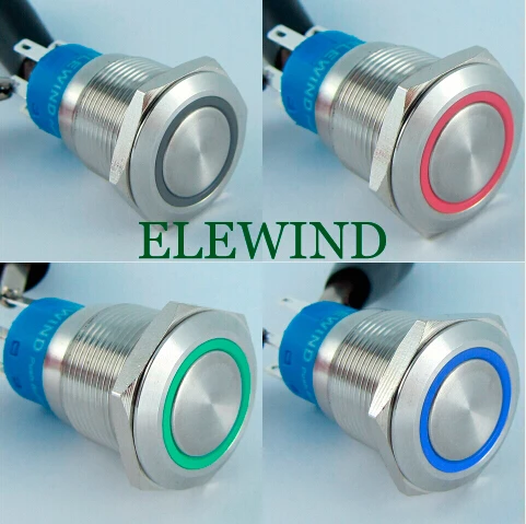 Кнопочный переключатель ELEWIND 19 мм 3 светодиодных цвета с подсветкой 4 контакта