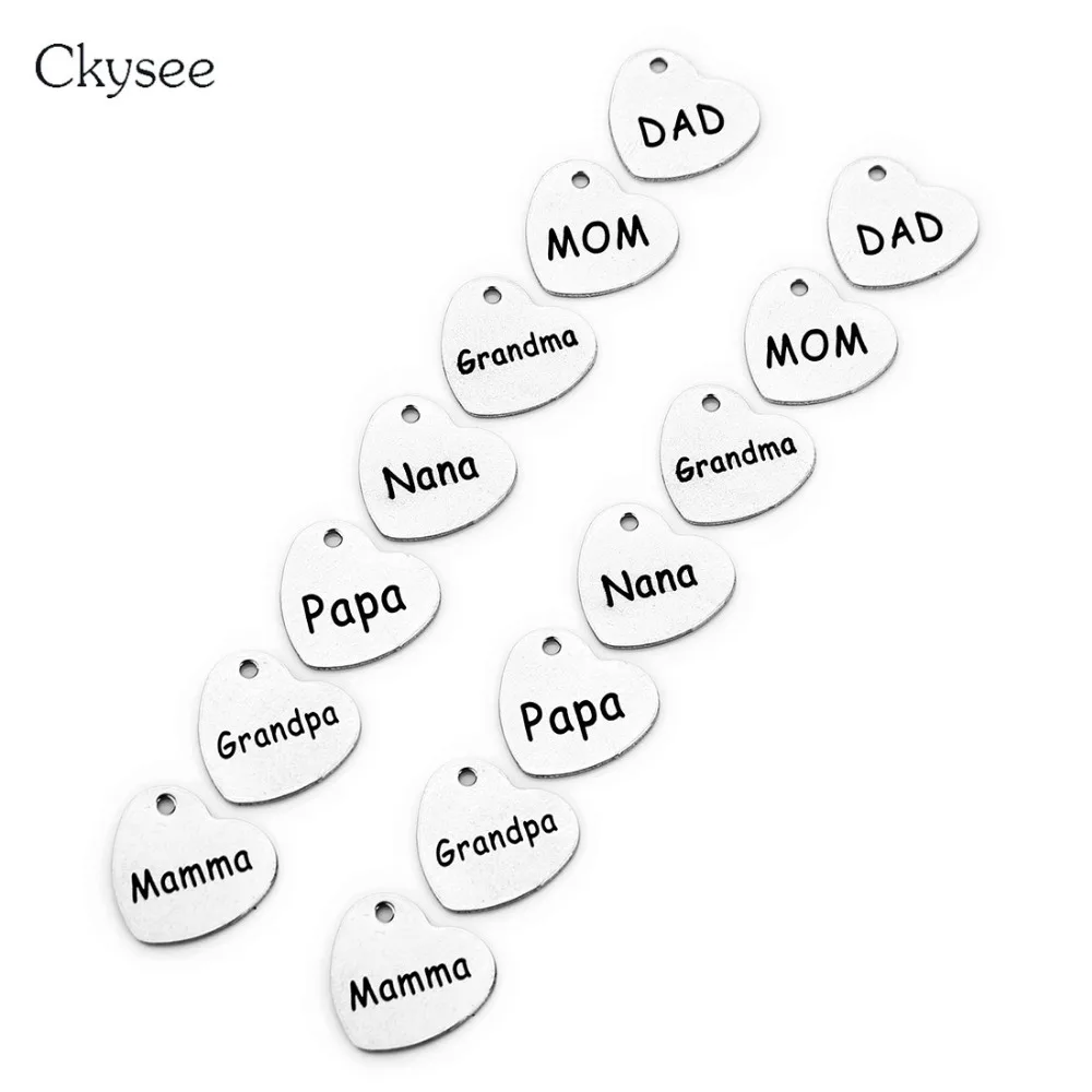Ckysee, 5 шт./партия, семейный член, Nana, дедушка, папа, браслет мамы, подвески, 13x14 мм, из нержавеющей стали, сердечки, Подвески Diy, ювелирные изделия
