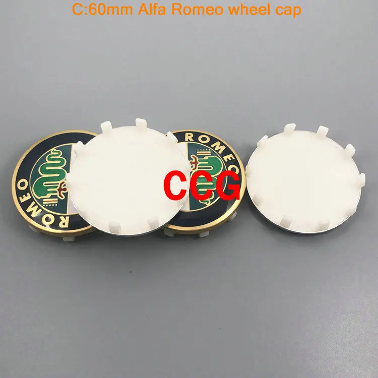 C 60 Gold Cap 4 шт., 56 мм, 60 мм, Alfa Romeo, автомобильный логотип, крышка ступицы колеса, креативная наклейка, эмблема, значок для Spider GT Giulia Mito 147 - Название цвета: C 60 Gold Cap