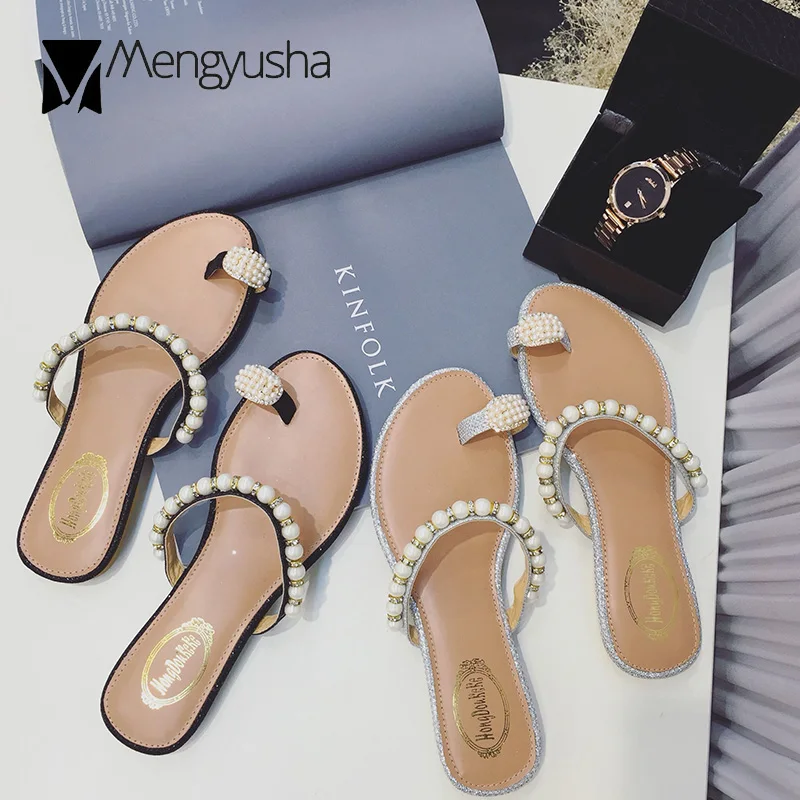 Милые дизайнерские шлепанцы с открытым носком Украшенные бусинами открытые
