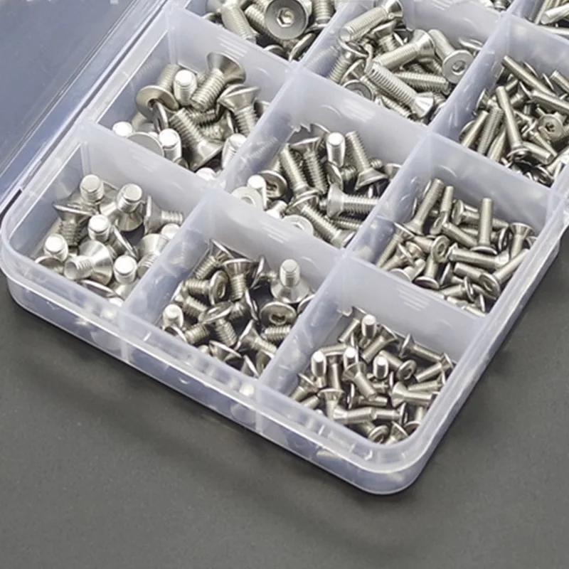 Urijk 500pcs/Lot M3 M4 M5 Button Head Hex Socket Screw Bolt Nut Stainless Steel 304 Screws Nuts Assortment Kit Fastener Hardware |