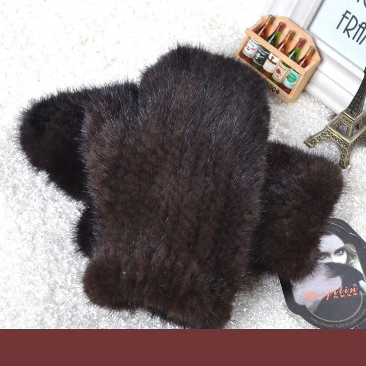 brown A 006 Новые популярные зимние женские перчатки из натурального меха норки милые женские перчатки из натурального меха норки Хорошие эластичные женские зимние вязаные - Цвет: brown A
