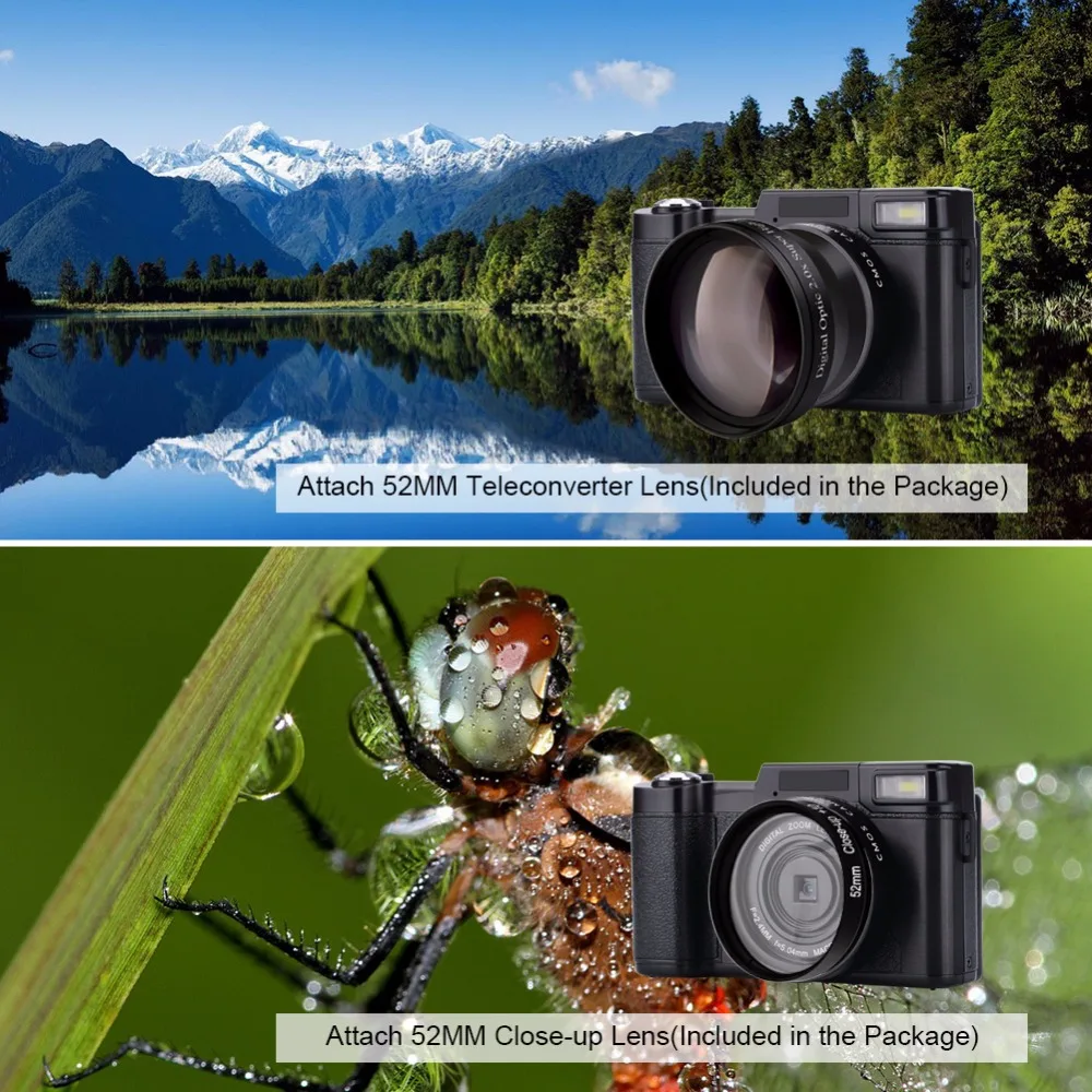 24MP HD Профессиональный цифровой фото Камера s видеокамера телеконвертер и крупным