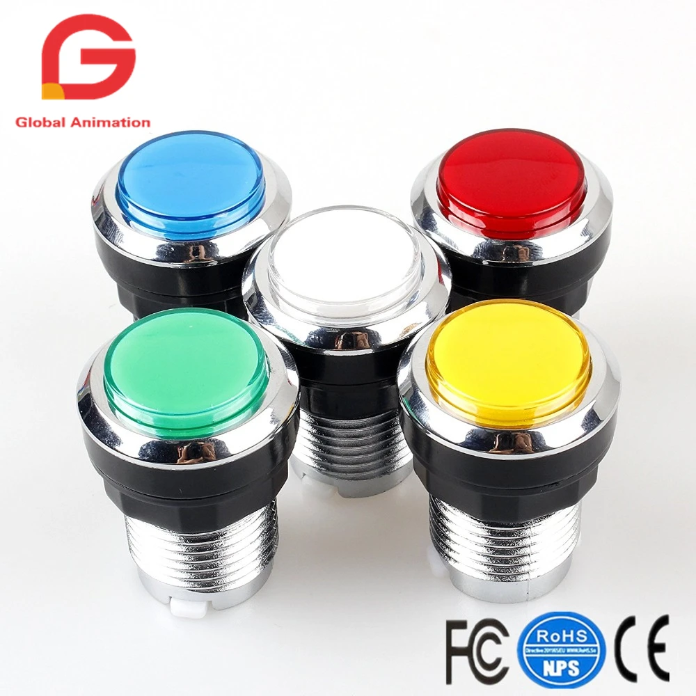 50 шт./лот хромирование 5 V/12 V 30mm светодиодный кнопки с подсветкой с микро-переключатель для игровых автоматов игры Mame Jamma Запчасти