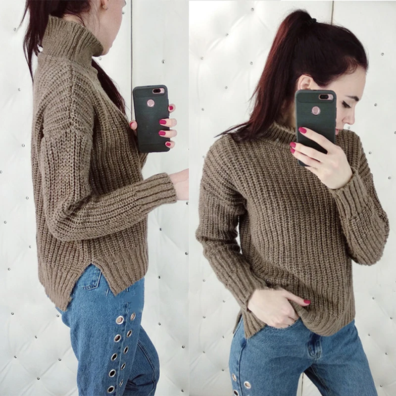 Keep Warm Women knitted Sweater Blouse Top Full Sleeves Pullover Turtleneck Plus Size Solid Color Winter | Женская одежда