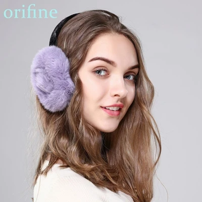 purple Новые женские зимние теплые наушники из натурального меха кролика Рекс, модные меховые головные уборы - Цвет: purple