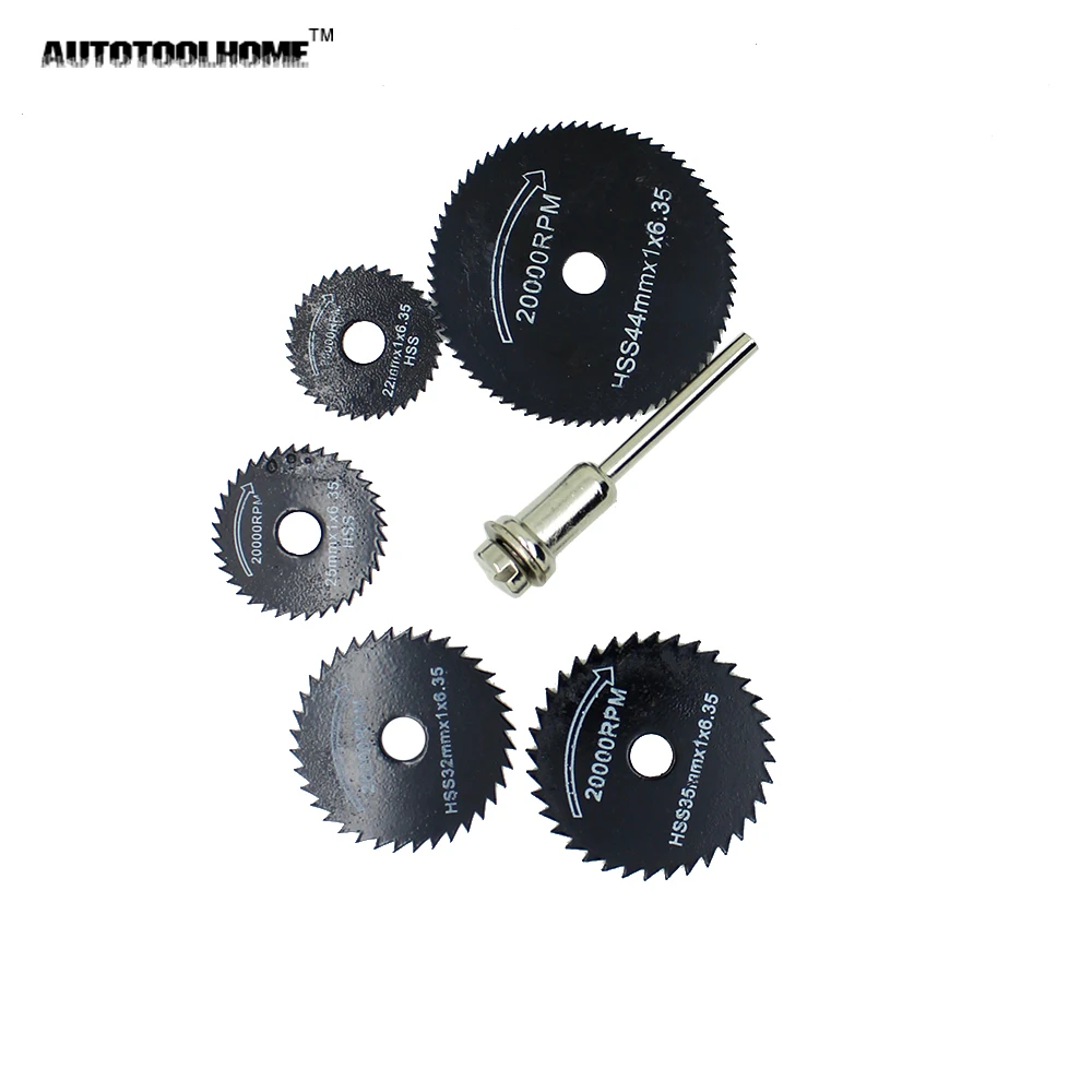 AUTOTOOLHOME 6 шт. HSS мини дисковые пильные диски набор дерево алюминий режущий диск для Dremel роторные инструменты аксессуары многофункциональный инструмент