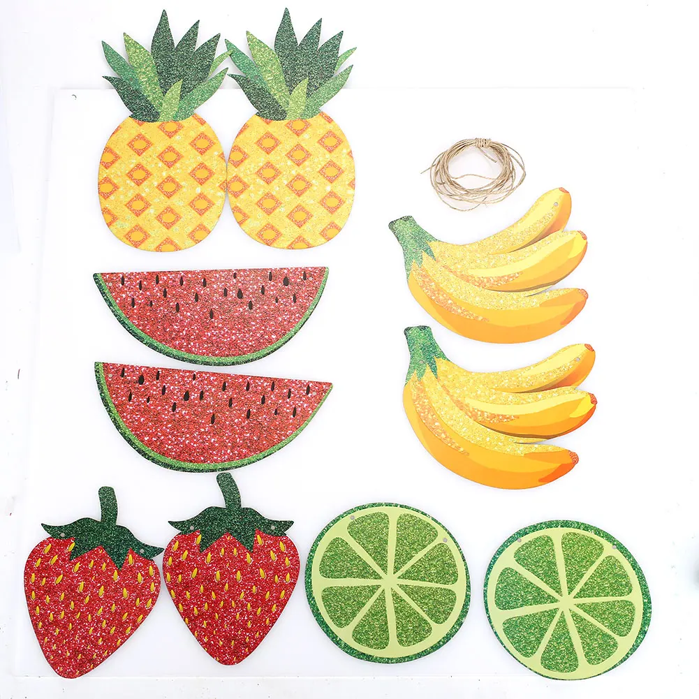 Creative Flags Bunting Banner Tropical Fruits Paper Ornaments Birthday Bar Baby Shower | Дом и сад