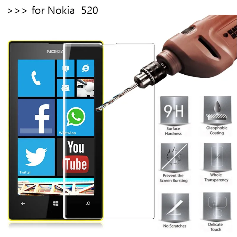 2.5D 0 26 мм 9H закаленное стекло для Microsoft Lumia 520 Защитная пленка Nokia 520|tempered glass|9h tempered