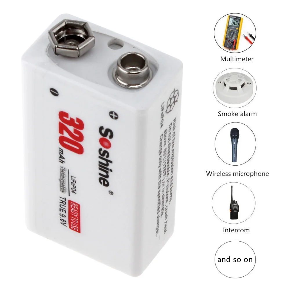2 шт./лот Soshine 9V 6F22 Перезаряжаемые Батарея 320 mаh 9В LiFePO4 + Портативный компактная