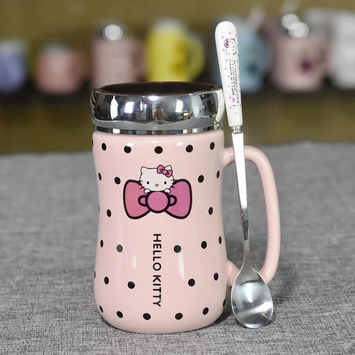 LM1142 керамические бутылки для воды с рисунком hello kitty, для девушек, 430 мл, кружка-чайник с чашкой, коврик, ложка, крышка, можно использовать как зеркало - Цвет: as picture 2