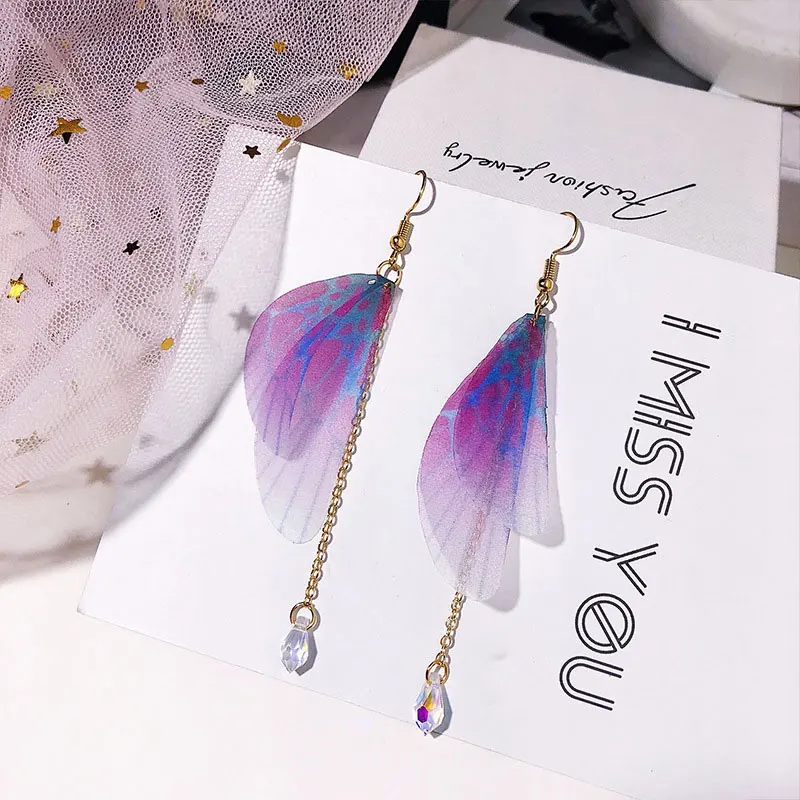 Женские серьги подвески с крыльями бабочки DoreenBeads асимметричные кисточками и