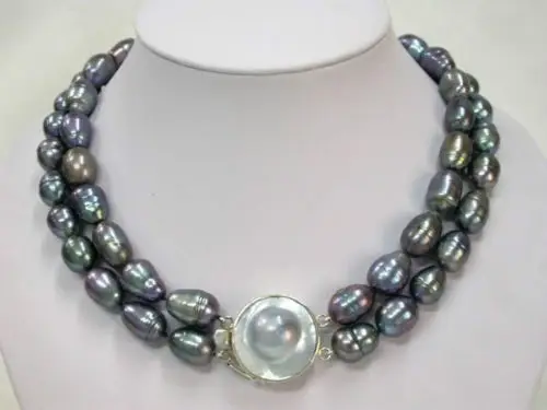 

Women Gift word Love Shipping >>>>>2 Rows natural 9-10mm real black pearl necklace 17"-18" mujer for women gift -jewelry