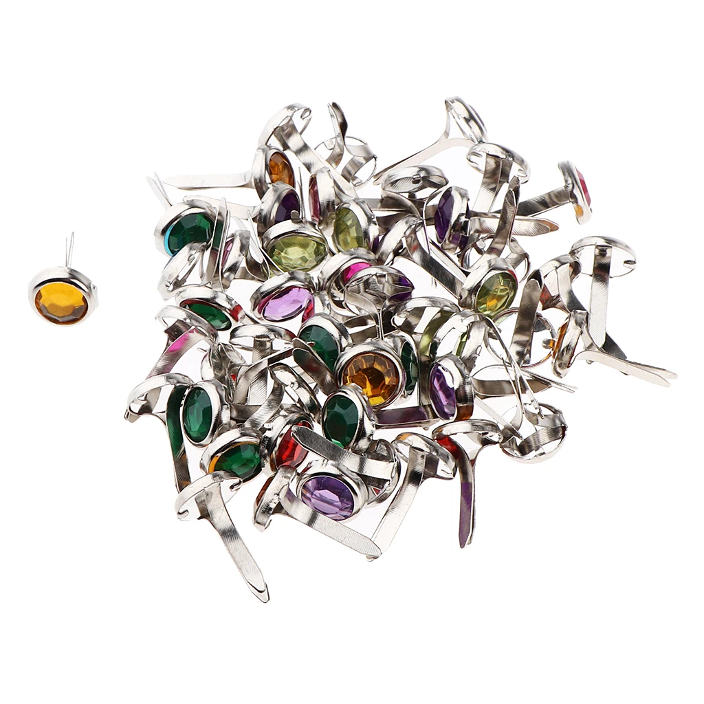 50 Pieces Assorted Color Metal Rhinestone Head Brads Paper Fasteners 7mm |