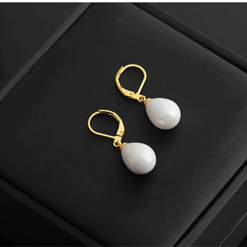 Простой Черный Большой жемчуг воды Висячие серьги для женщин золото клипса из