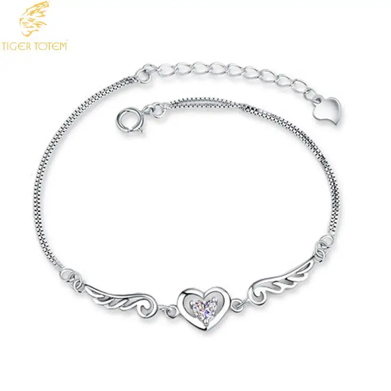 

Heart Zircon stone Angel hollow Wings bracelets fashion Jewelry parkling purple white classic Romantic summer party lovers gift