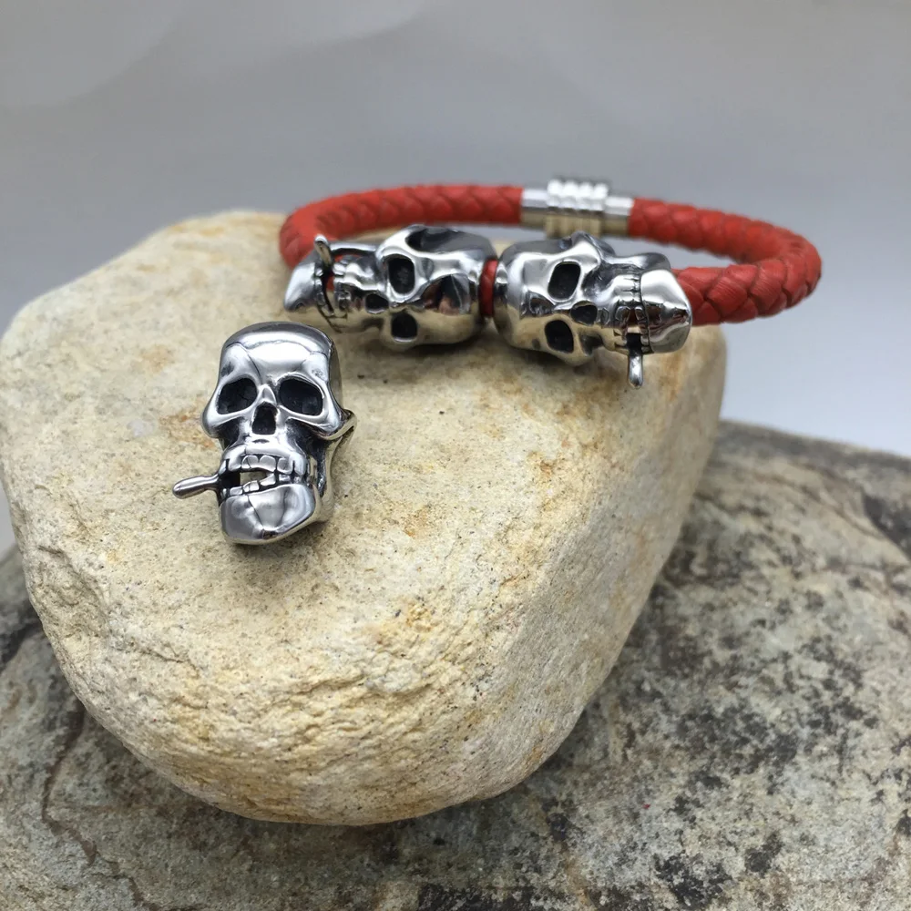 

5.92mm Hole 316l Stainless Steel Big Skull Bead Fit Original Charm Leather Bracelet DIY Jewelry Making (Only Bead)