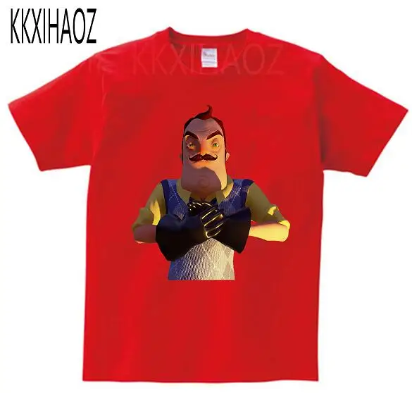 red childreT-shirt Детская футболка с героями мультфильмов «Hello neigher Game» летняя футболка с короткими рукавами для маленьких девочек забавная одежда Casua l для мальчиков KKXIHAOZ MJ - Цвет: red childreT-shirt