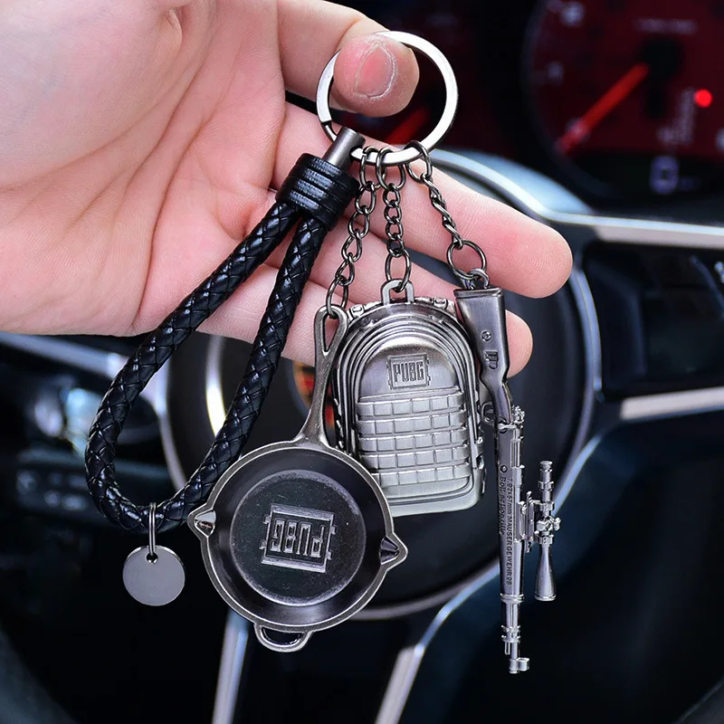 High Quality PUBG Arms Mini Model Metal Keychains Helmet 98K Backpack Pan Key Ring Car Purse Men Chains Holder Trinkets Gift | Украшения и