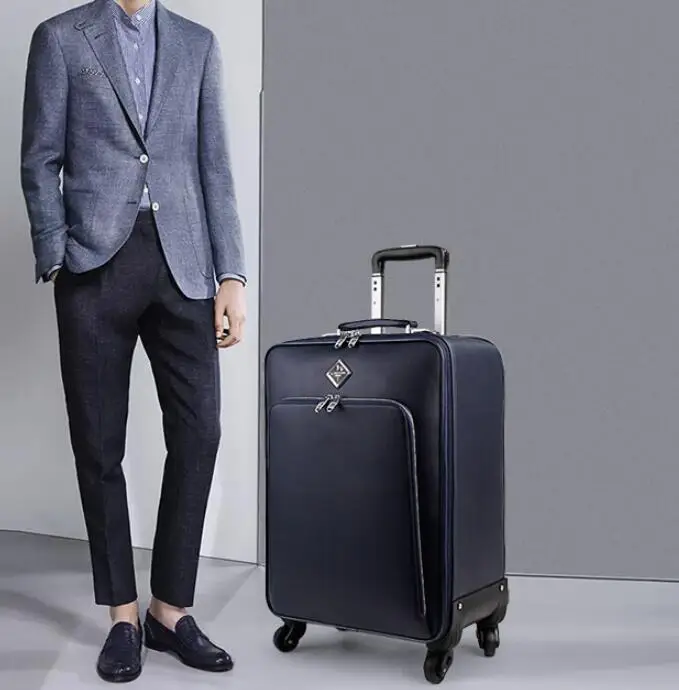 blue CARRYLOVE мужской кожаный чемодан 1" 20" 2" дюймов Спиннер каюта багаж на колесиках - Цвет: blue