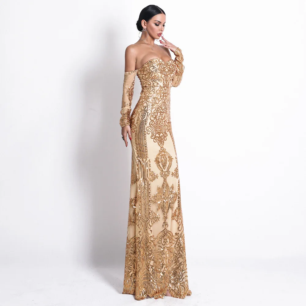 Высокое качество без бретелек длинное платье с блестками Элегантные как у