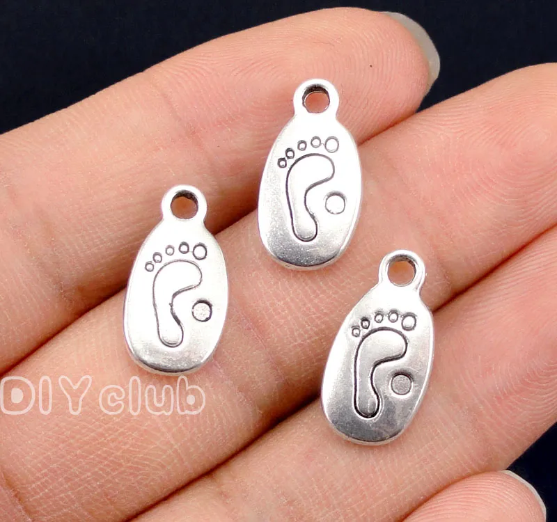 

60pcs-Antique Silver Feet Charms Pendant, Remember Charms 18x9mm