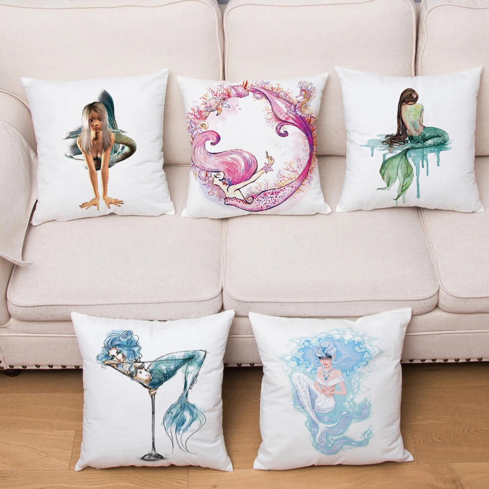 Наволочки для подушек с изображением русалки плюшевые размеры 45*45 см подушка