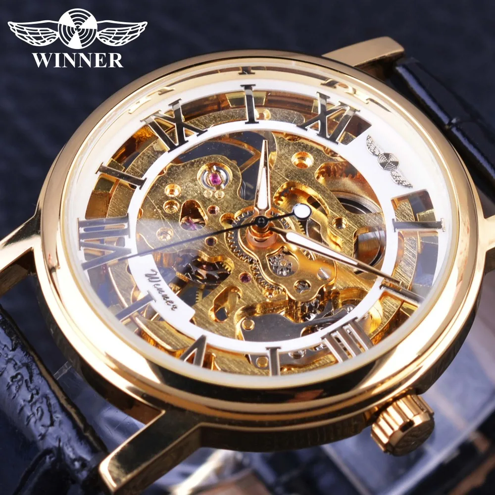 Супертонкие мужские наручные часы Winner прозрачный чехол с римскими цифрами|clock