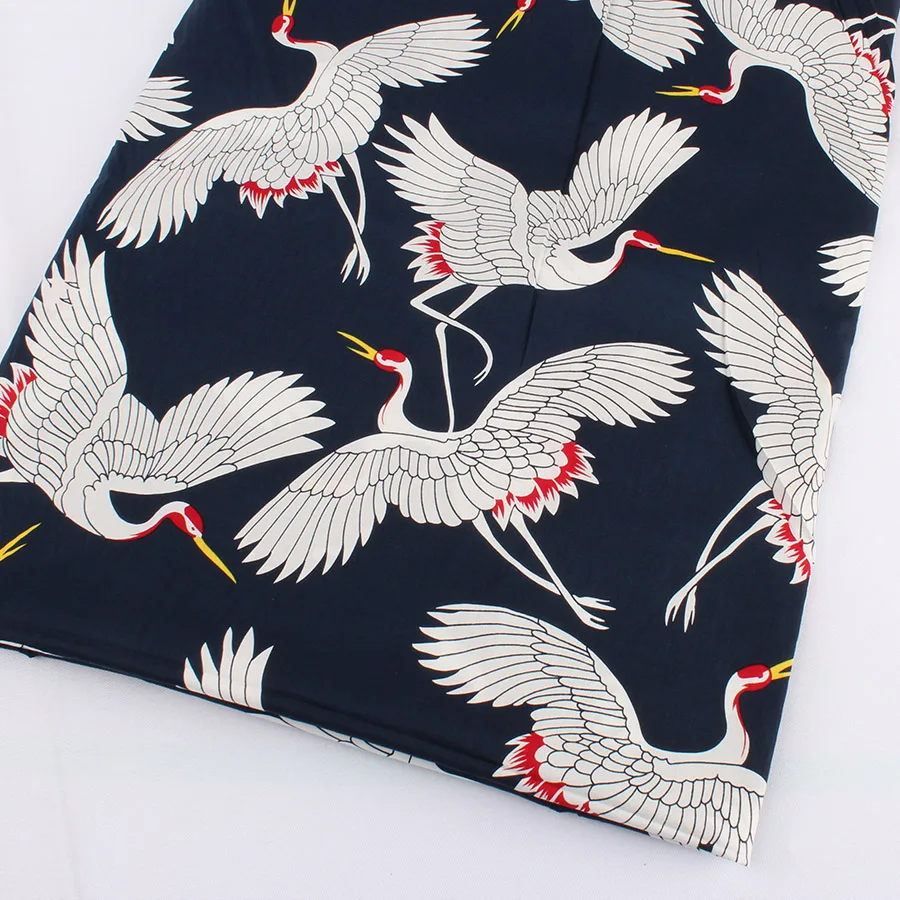 Элегантная хлопковая рубашка с принтом журавлей Однотонная красным краном для