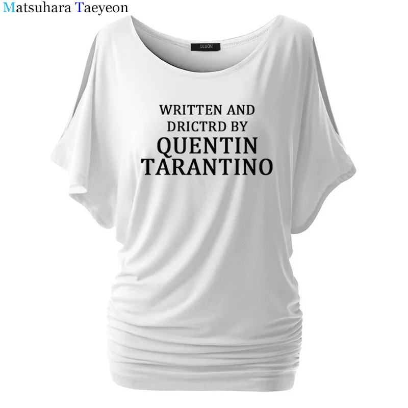 

Женская хлопковая Футболка Quentin Tarantino, с круглым вырезом, с рукавами летучая мышь, Повседневная хипстерская футболка с буквенным принтом
