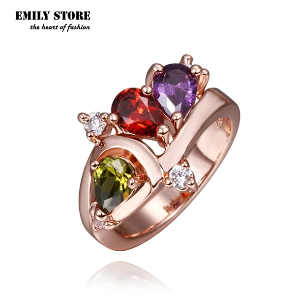 Emily Fashion Classic Rings Gold Plated Top Quality with Genuine Austrian Crystals Colorful Shinning Stone Jewelry | Украшения и