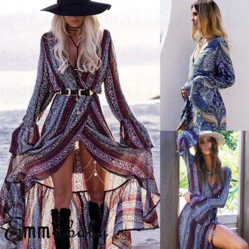 Женская летняя длинная Бохо юбка Цветочная вечерняя коктейль вечеринка пляжная