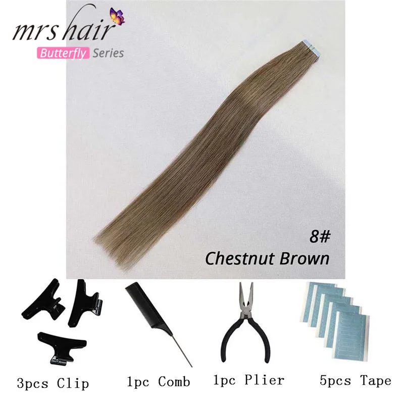 #8 MRSHAIR, 6#, пряди для кожи, человеческие волосы, прямые, лента для наращивания, машинка для наращивания, волосы remy, двухсторонняя лента, комплекты для волос 16, 18, 20, 22, 24 дюймов - Цвет: #8