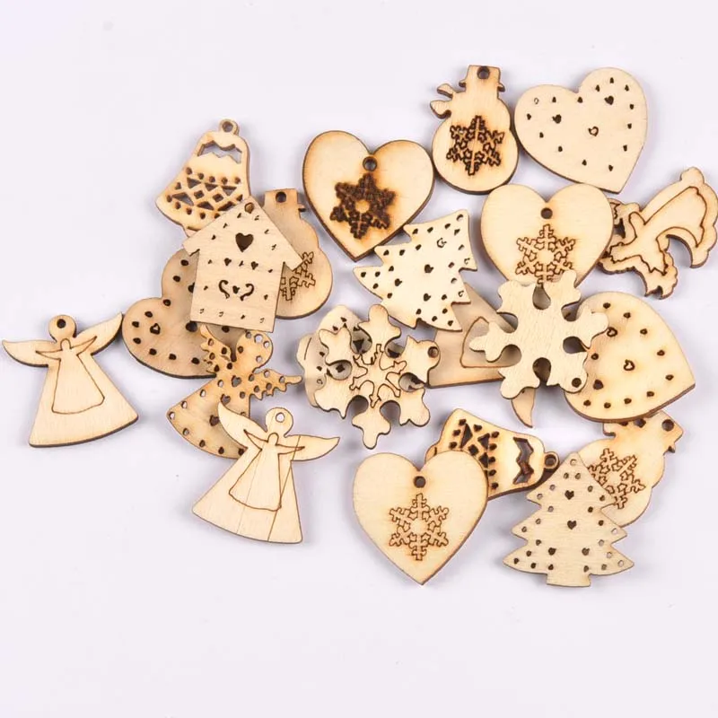 

30pcs mix christmas snowflake/snowman pattern Natural wooden Scrapbooking Carft for Home decoration diy embellishment MT1878