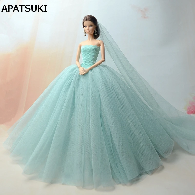 

Doll Dresses High Quality Long Tail Evening Gown Clothes Wedding Dress +Veil For Barbie Doll 1:6 Doll Accessories