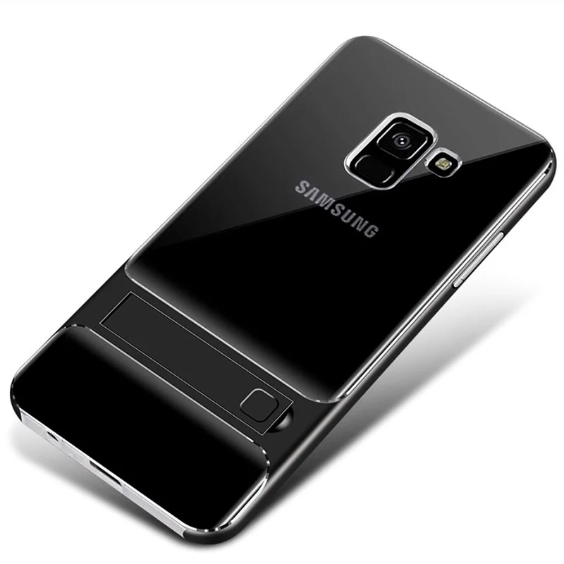 Clear Black Гибридный ПК-бампер чехол для samsung A8 A8 Plus задняя крышка противоударный чехол-подставка для samsung A8 Note 10 Plus - Цвет: Clear Black
