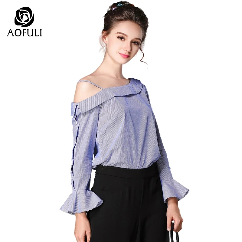 L/XL/XXL Для женщин Off асимметрия на плечо рубашка с воротником модный бренд