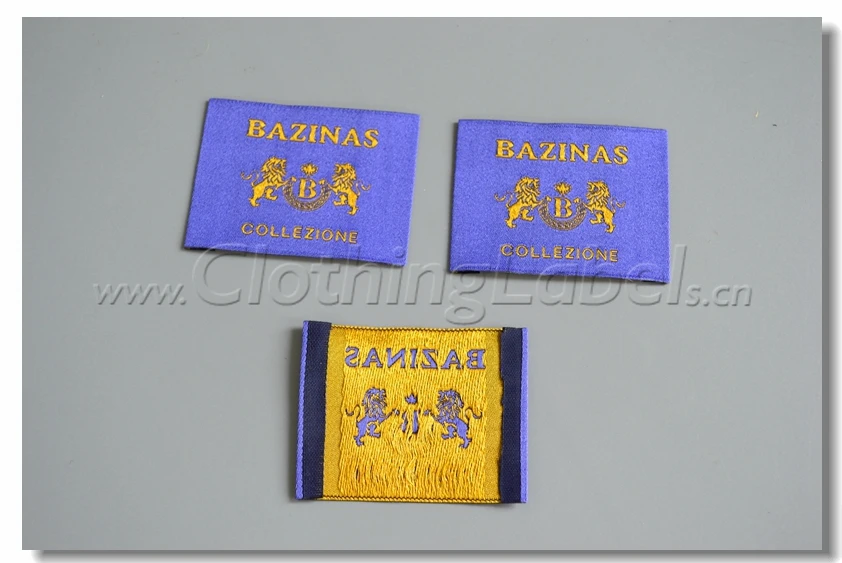 Custom damask woven labels for clothing double weaved logo shiny yellow color | Дом и сад