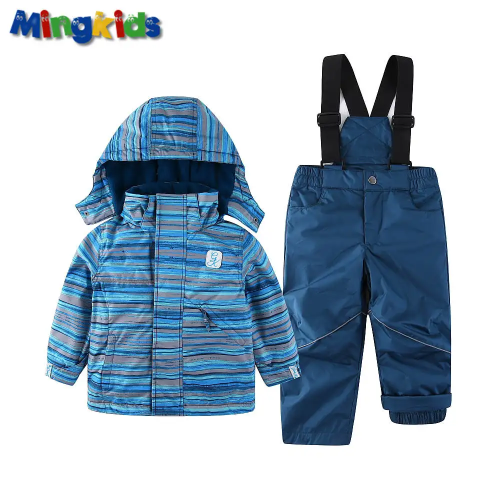 Mingkids осень весна демисезонный Дети Верхняя Одежда мальчик куртка комбинезон штаны Костюм Водонепроницаемый Ветрозащитный мальчик подкладка флис лыжные штаны теплый удобный фирменная одежда бренд Stripe - Цвет: stripe A