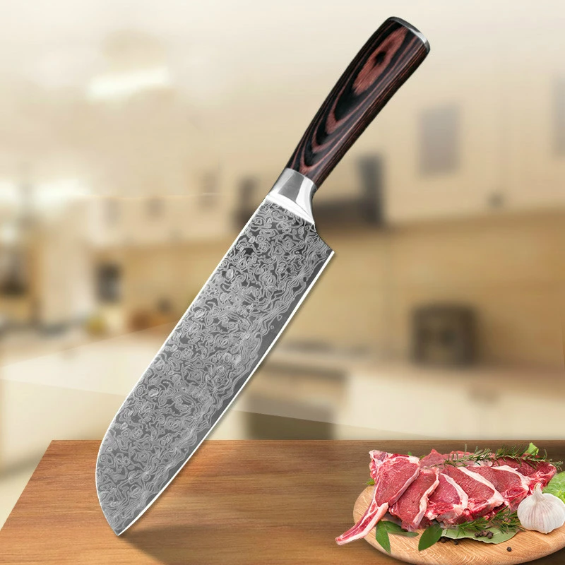 Кухонный нож 5' 7 дюймов Профессиональные Кухонные ножи японский 7CR17 440C высокоуглеродистой нержавеющей стали нож Santoku Pakka Деревянный