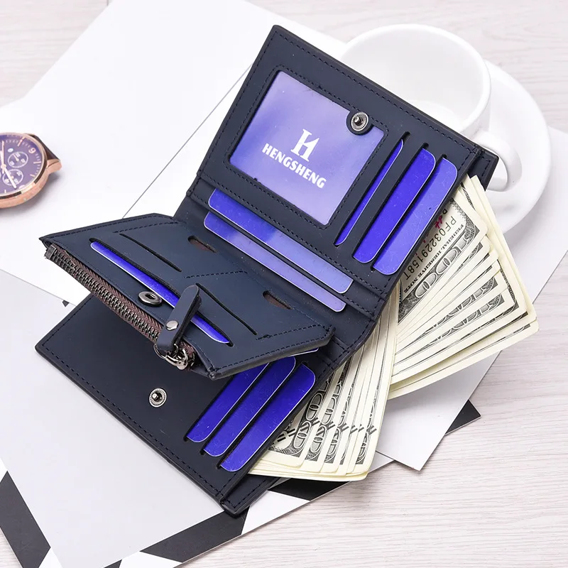 2018 NEW High quality Leather man short Wallets Men business and casual zip Purses carteira with Card Holder wholesale | Багаж и сумки