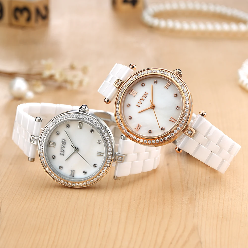 Lvyin Luxury Brand Ceramic Watch Women Fashion Simple Waterproof Quartz Lady Elegant Business Clock Dress 6834 | Наручные часы