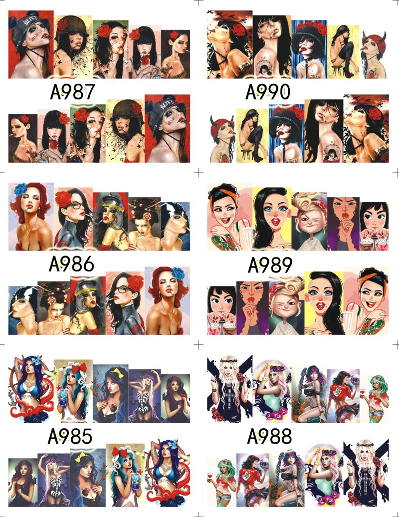 12 листов сексуальные наклейки для девушек и портреты нейл-арта переводные