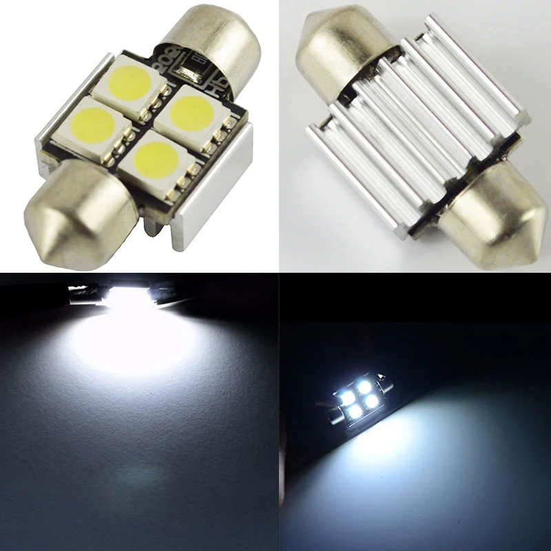 YSY 10 шт./лот белый свет без ошибок 31 мм/36 мм 5050 4SMD DC 12 В гирлянда купольные
