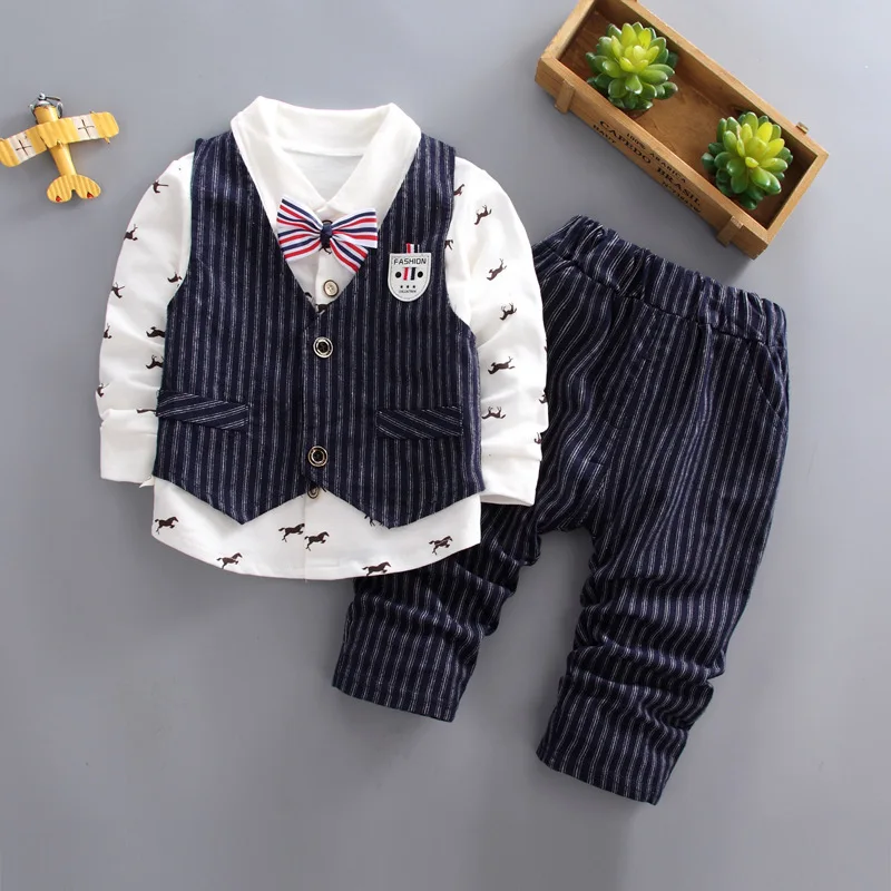 BibiCola boys clothing set spring autumn children casual gentleman shirt+pants 2pcs striped tracksuits for kids suits baby |