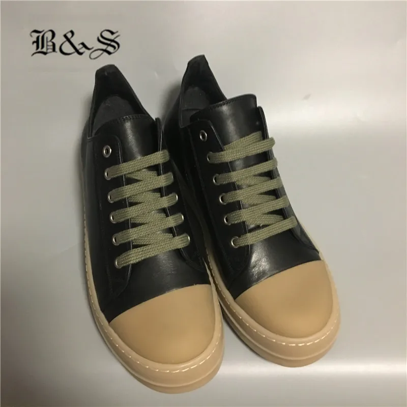 Черная и Уличная обувь; 19 ss; натуральная кожа; подошва из коровьей кожи; резиновая подошва; Роскошные повседневные ботильоны; кроссовки на шнуровке; обувь унисекс на плоской подошве