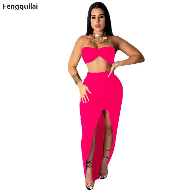 Неоново зеленое розовое сексуальное платье макси из двух частей женские
