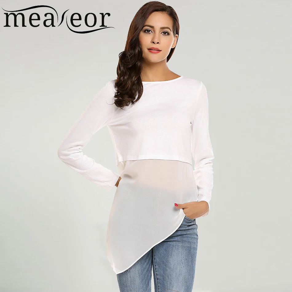 Meaneor/Брендовые женские топы футболки сетчатые Лоскутные Длинные шифоновая